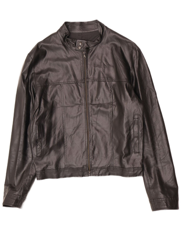 Imperial Mens Leather Bomber Jacket UK 40 Large Black