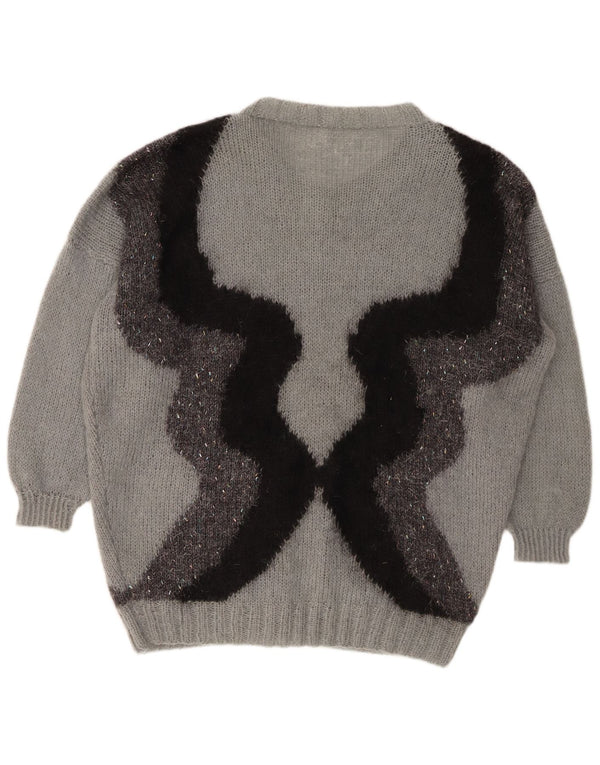 VINTAGE Damen-Cardigan-Pullover UK 20 2XL Grauer Farbblock