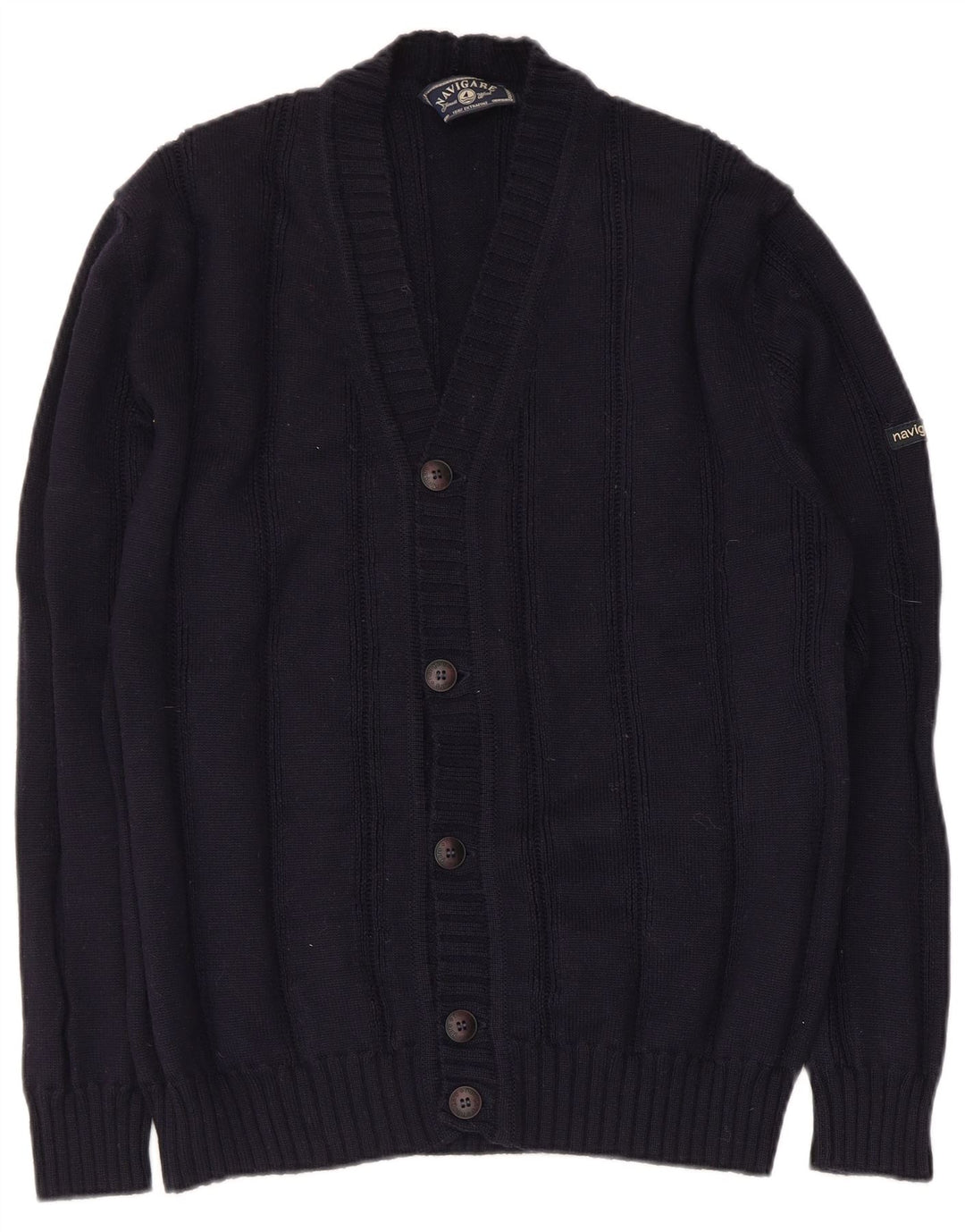 Navigare Herren-Strickjacke aus mittelblauer Wolle in Marineblau
