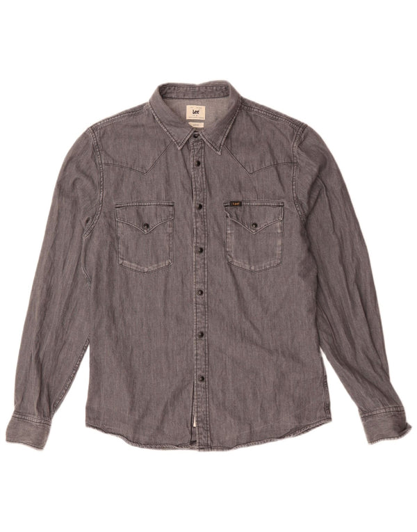 Lee Mens Slim Fit Denim Shirt Large Grey Cotton