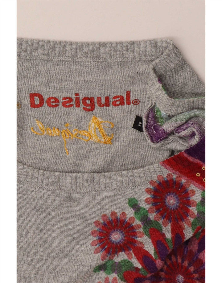 Desigual Damen-Pullover mit U-Boot-Ausschnitt, UK 12, mittelgrau, geometrisch