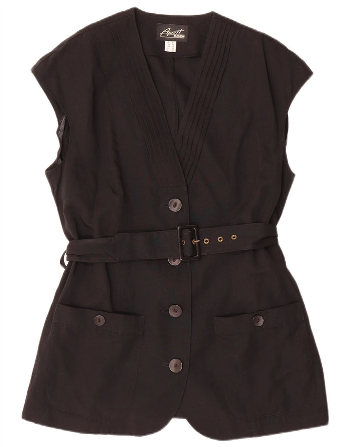 APART Damen-Blazer mit 4 Knöpfen, ärmellos, UK 16, Größe L, Schwarz, Polyester