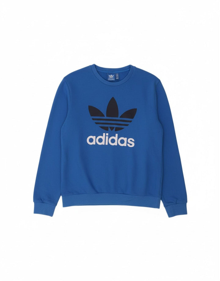 ADIDAS Boys Graphic Sweatshirt Jumper 13-14 Years Blue Cotton