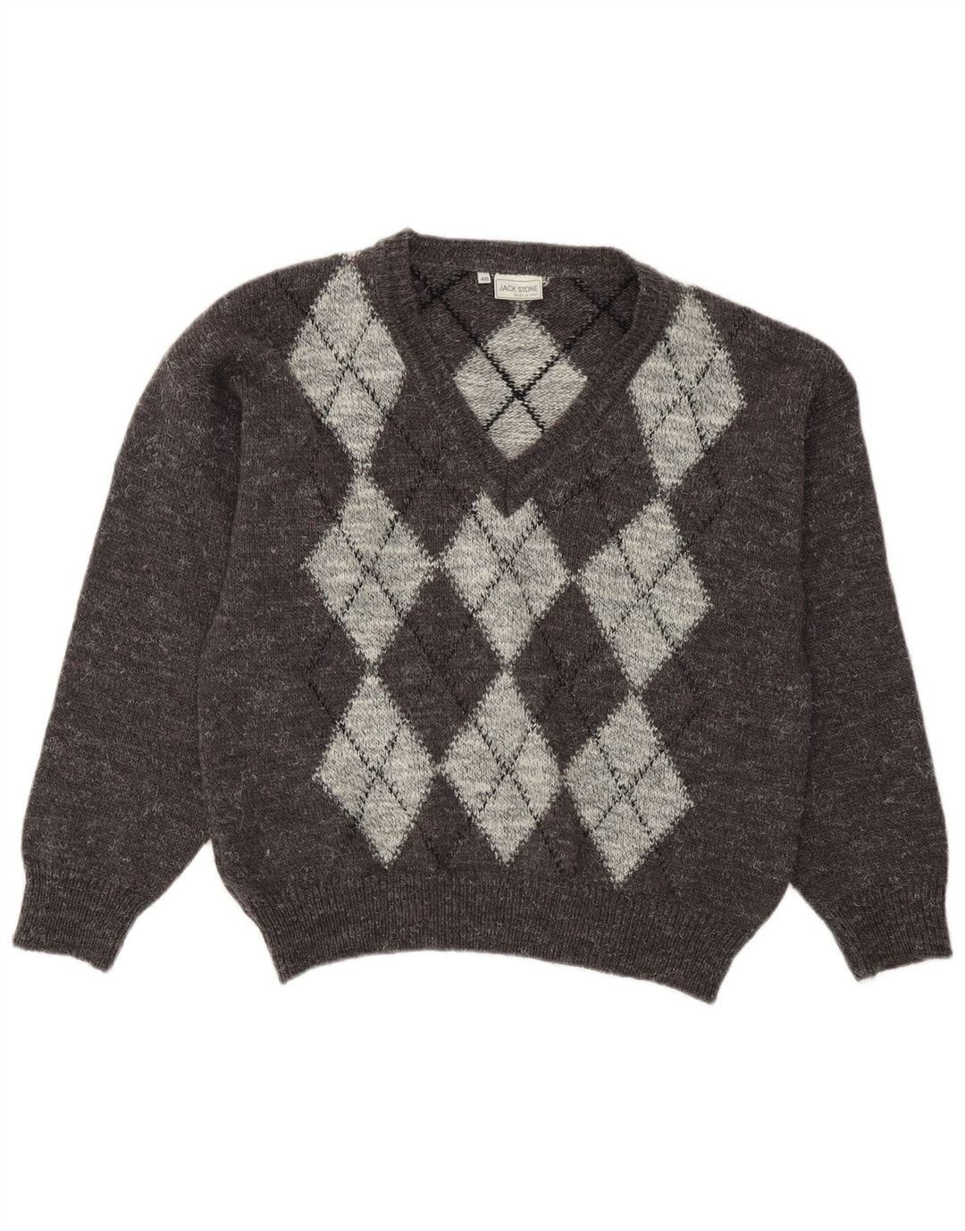 Jack Stone Herren-Pullover mit V-Ausschnitt, Größe 48, mittelgrau, Argyle/Diamant