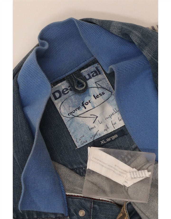 Desigual Herren-Jeansjacke mit Grafik, UK 42, XL, blaue Patchwork-Baumwolle