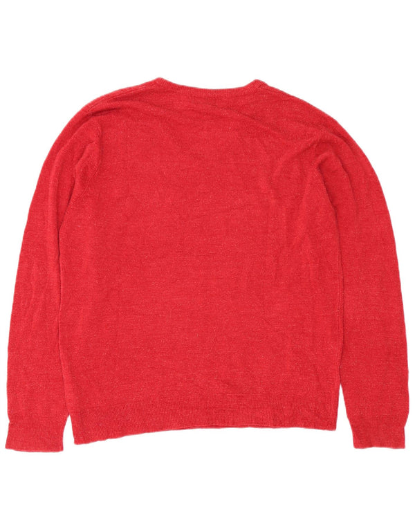 Marks & Spencer Herren-Pullover mit V-Ausschnitt, großes rotes Acryl
