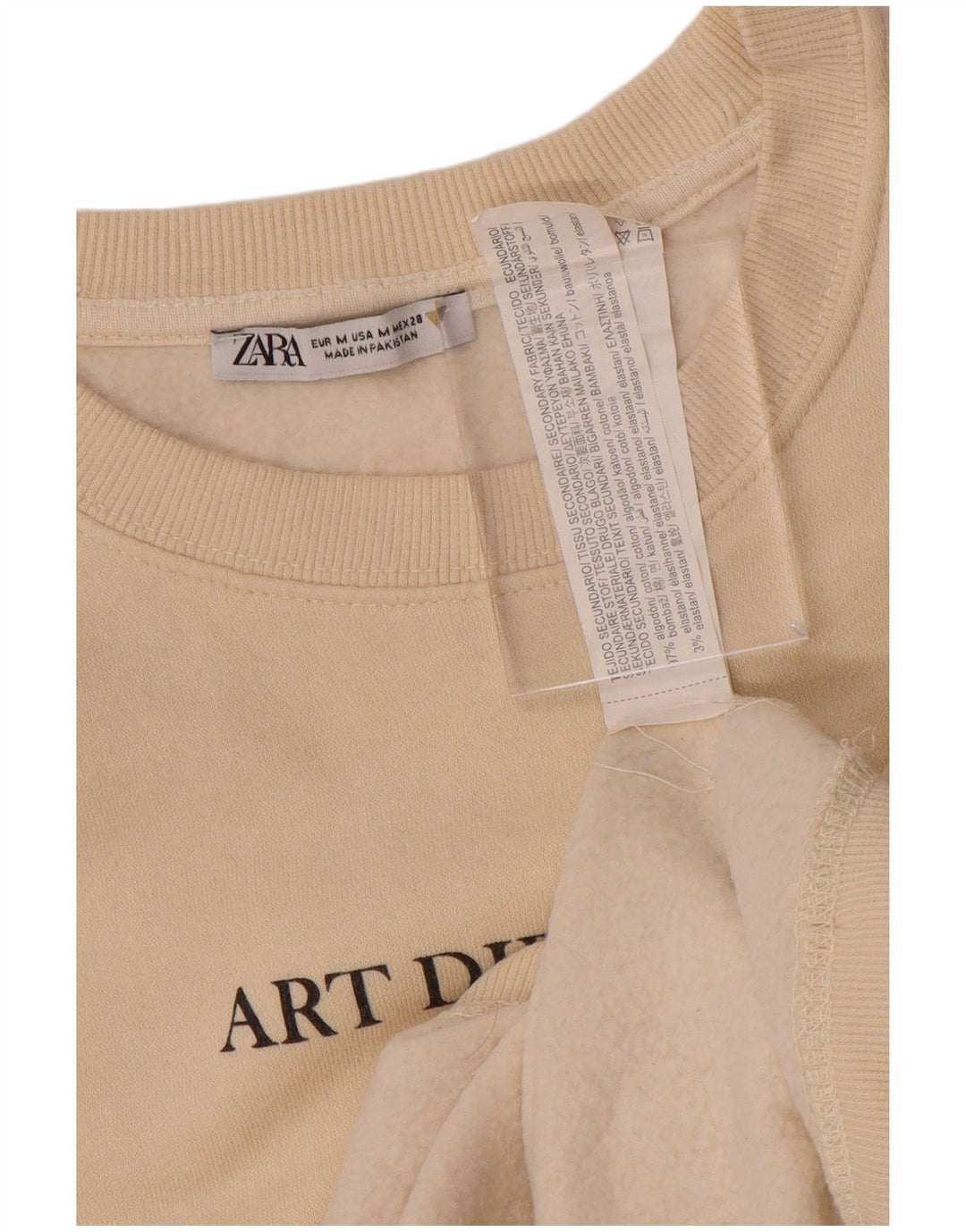 Zara Damen Grafik-Sweatshirt-Pullover UK 14 Mittelweiße Baumwolle
