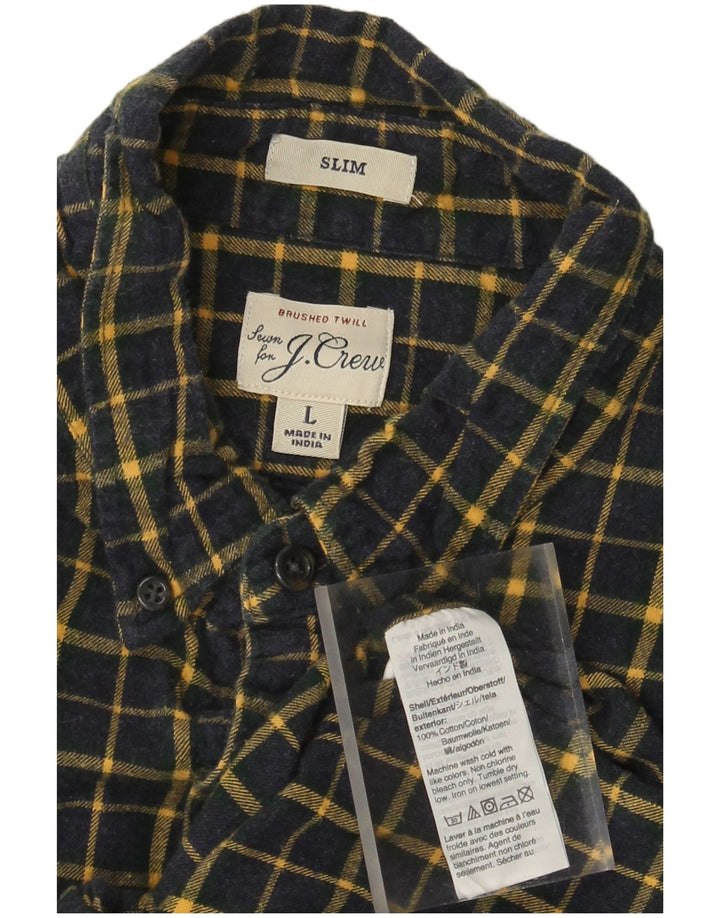 J. CREW Slim Flanellhemd für Herren, groß, marineblau, kariert, Baumwolle