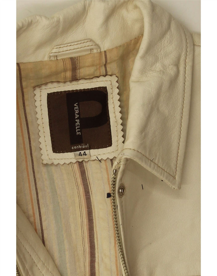 Conbipel Damen Crop Lederjacke IT 44 Mittelweißes Leder