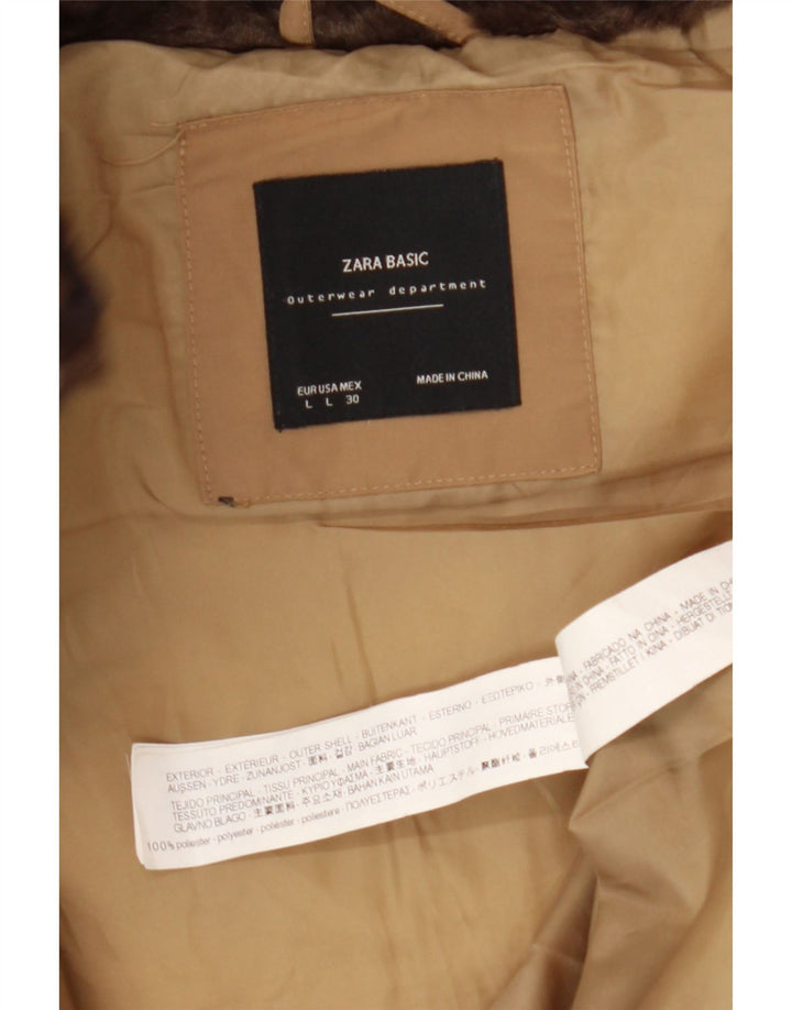 Zara Damen Wattierte Jacke UK 16 Large Braun Polyester