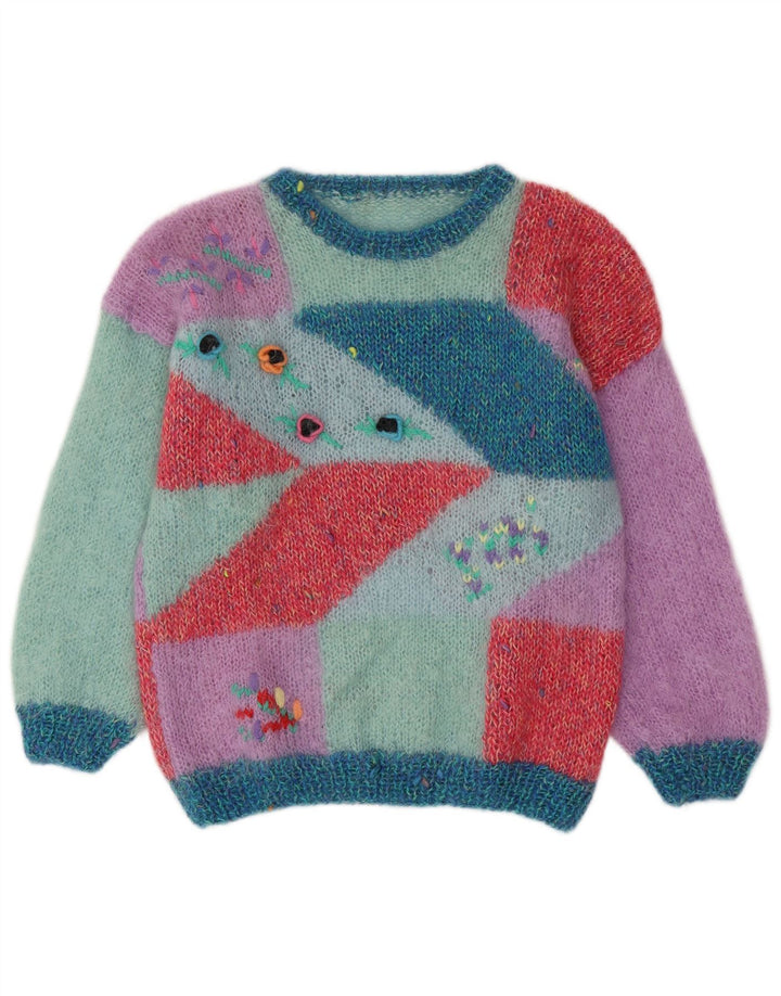 Vintage Damen Rundhalspullover Pullover UK 16 Groß Mehrfarbig