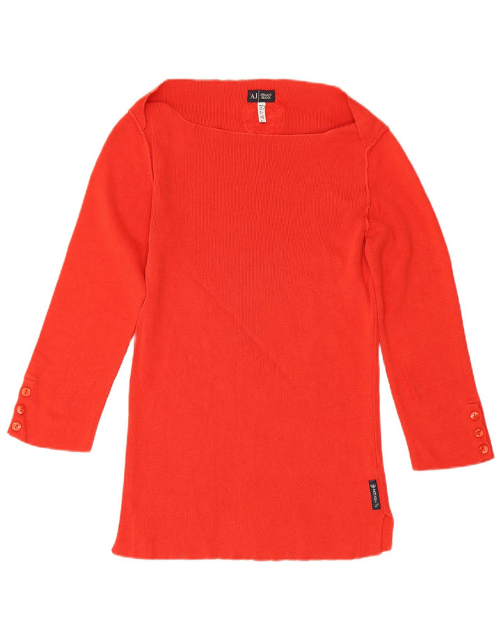 Armani Damen-Top, 3/4-Ärmel, UK-Größe 12, mittelrote Baumwolle