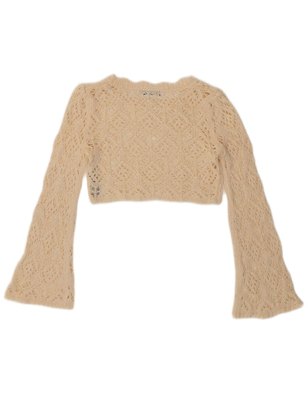 Zara Damen Crop Crochet Bluse Top UK 10 Small Off White Acryl