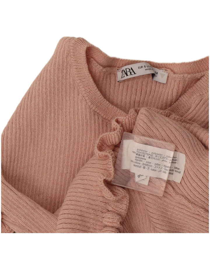 Zara Damen Crop Bluse Top UK 10 Small Pink Polyester