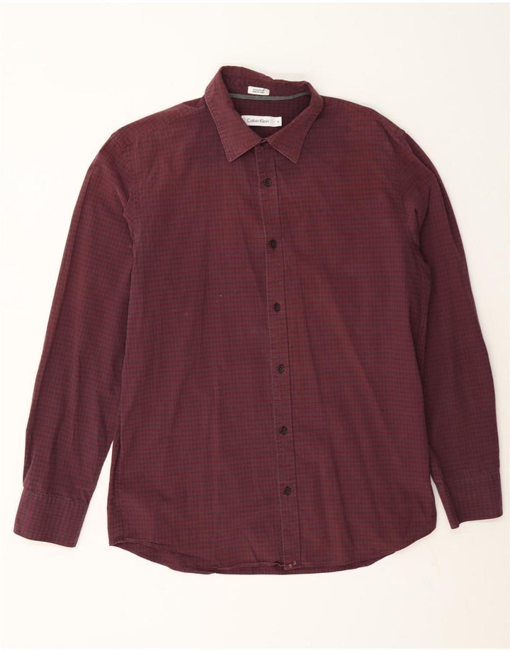 Calvin Klein Herren-Hemd, mittelgroß, Burgunderrot, Gingham-Baumwolle