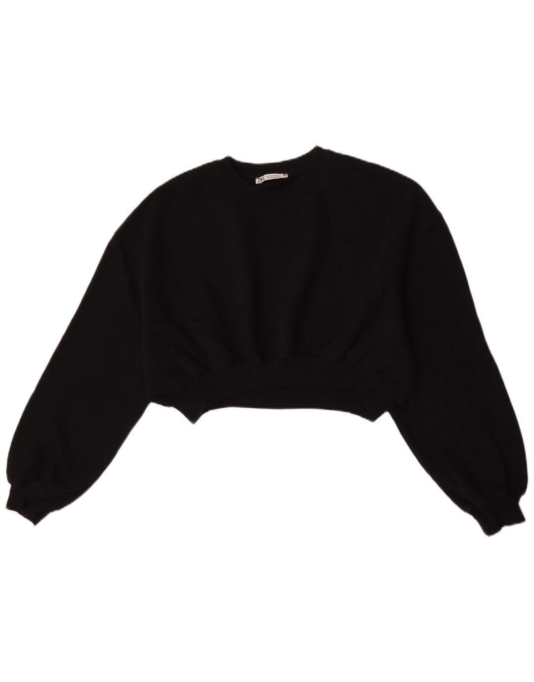 Zara Damen Crop Oversized Sweatshirt Pullover UK 10 Small Schwarz Baumwolle