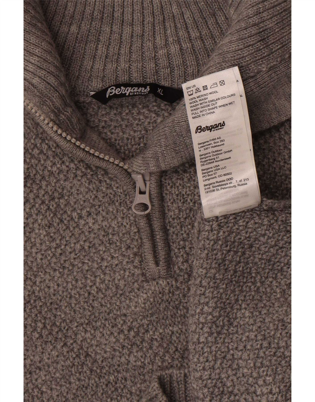 Bergans Herren-Pullover mit Reißverschluss, XL, graue Merinowolle