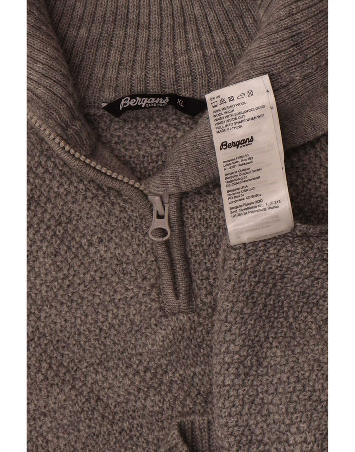 Bergans Herren-Pullover mit Reißverschluss, XL, graue Merinowolle