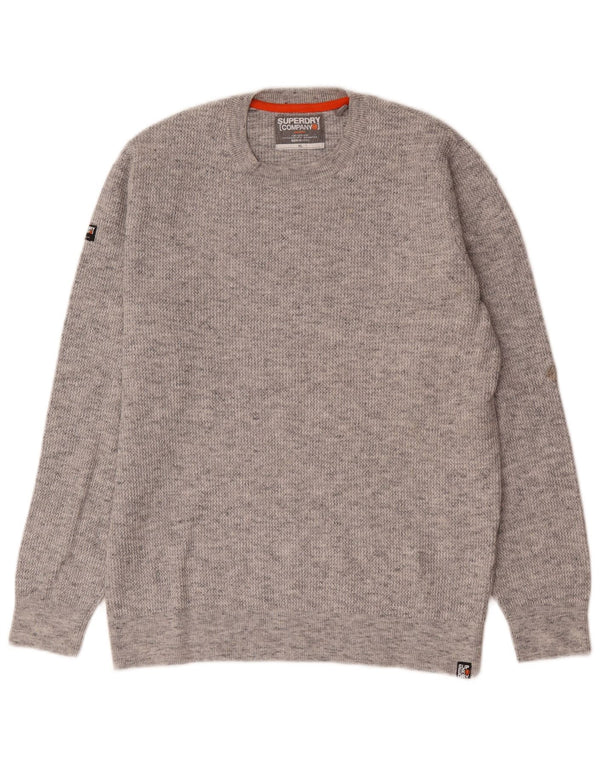 Superdry Herren-Pullover mit Rundhalsausschnitt, XL, grau gefleckte Baumwolle