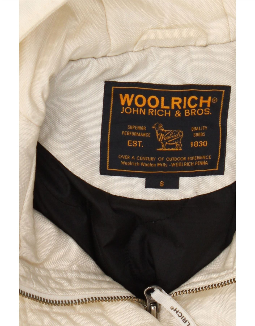 Woolrich Damen-Bomberjacke mit Kapuze, UK 10, Größe S, gebrochenes weißes Nylon