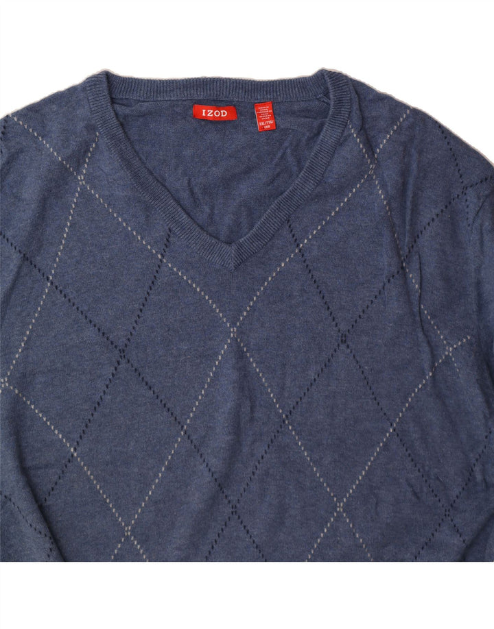IZOD Herren-Pullover mit V-Ausschnitt, 2XL, blaue Argyle-/Diamant-Baumwolle