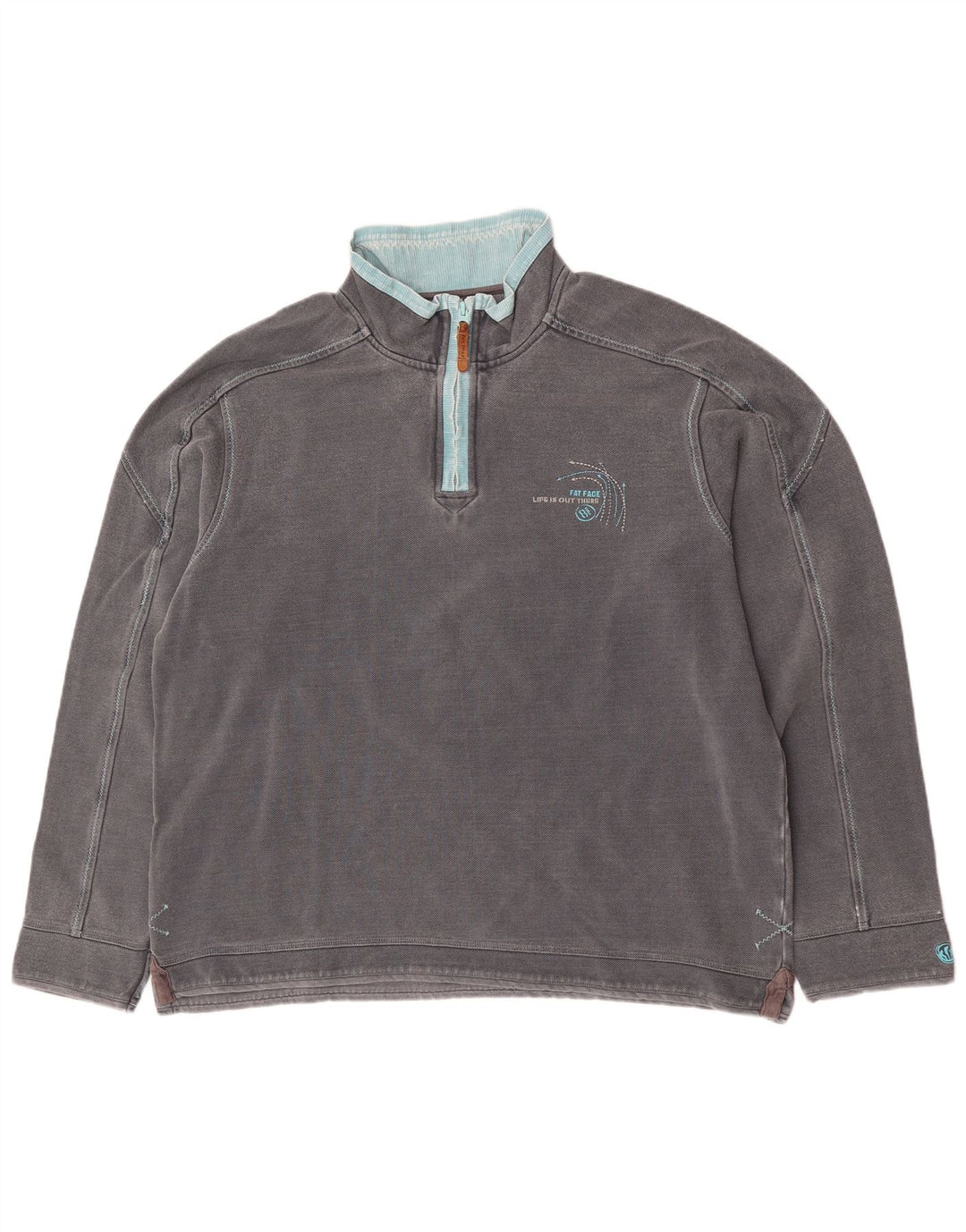 Fat Face Herren-Sweatshirt mit Reißverschluss am Hals, groß, aus grauer Baumwolle