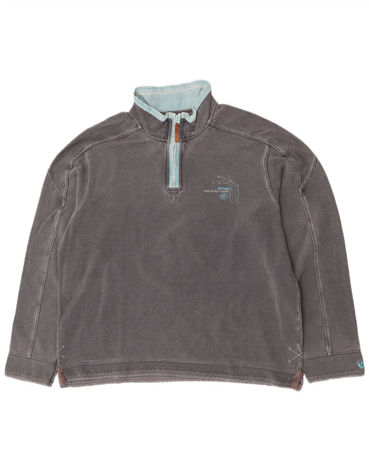 Fat Face Herren-Sweatshirt mit Reißverschluss am Hals, groß, aus grauer Baumwolle