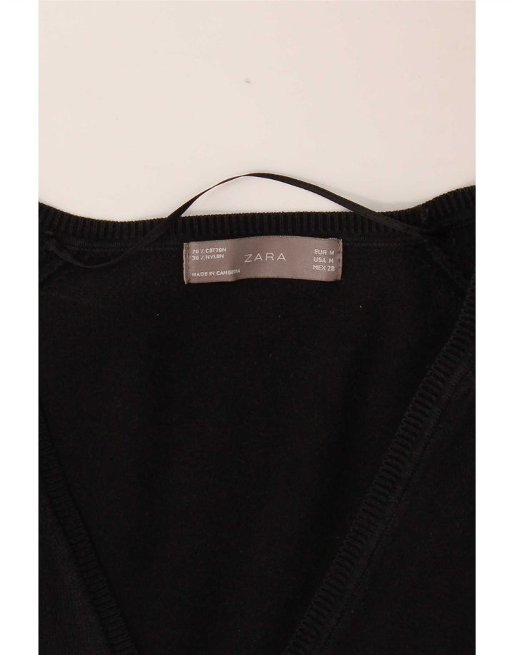 Zara Damen-Cardigan-Pullover UK 12 Mittelschwarze Baumwolle
