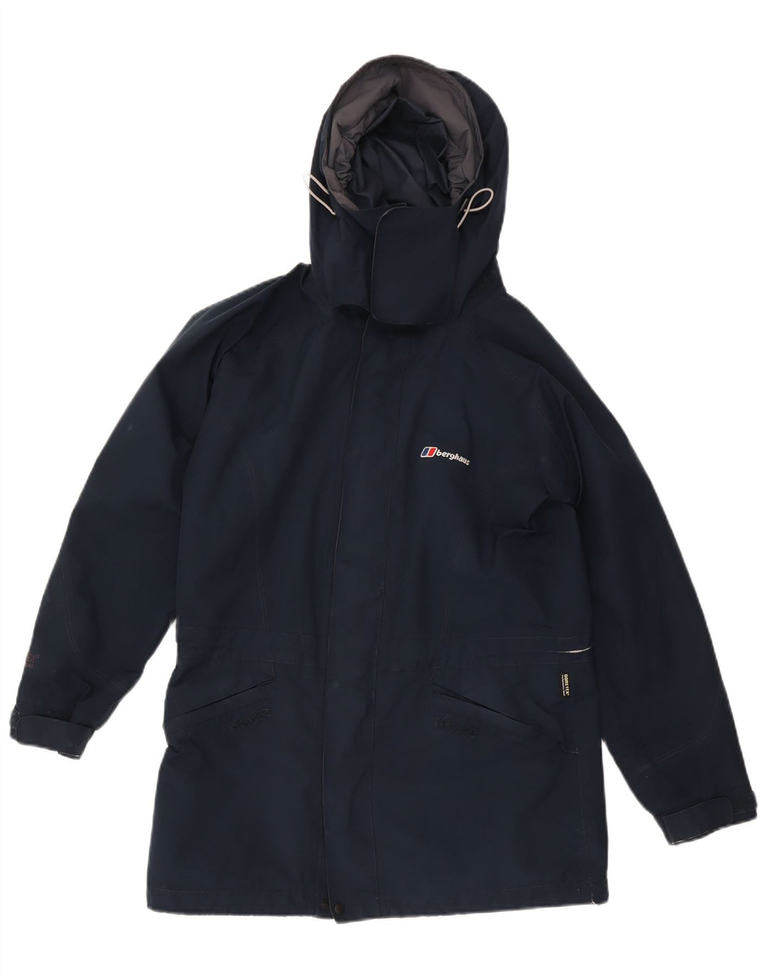 Berghaus Damen-Regenjacke mit Kapuze, übergroß, UK 10, Größe S, marineblaues Nylon