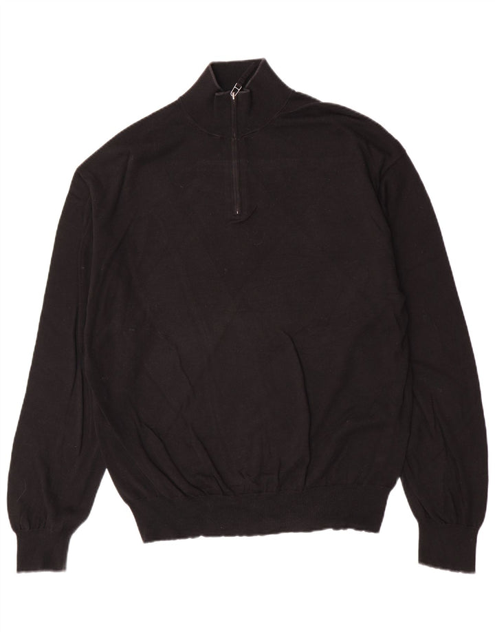 Slam Herren-Pullover mit Reißverschluss am Hals, groß, aus schwarzer Baumwolle