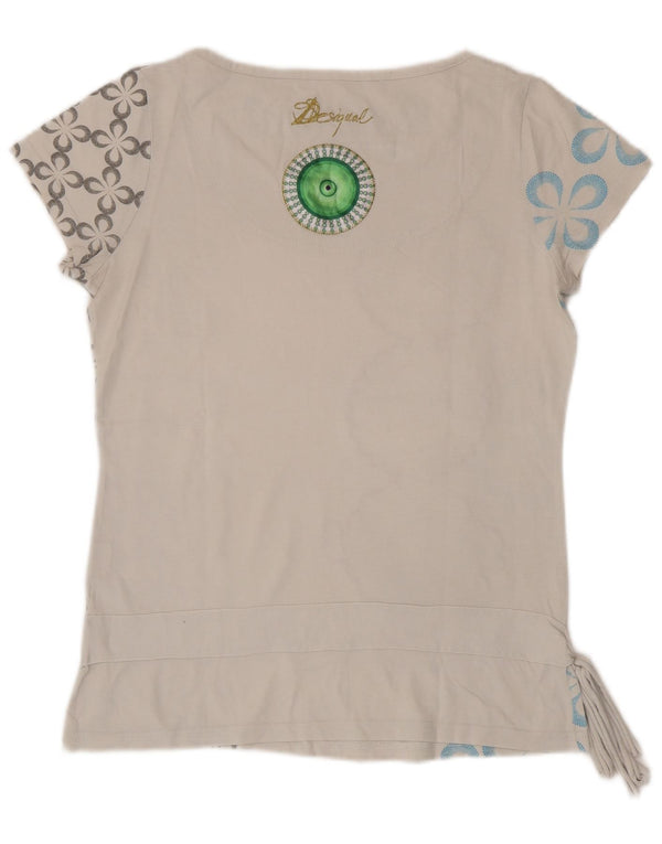 Desigual Damen Grafik-T-Shirt-Oberteil UK 12 Medium White Floral Cotton