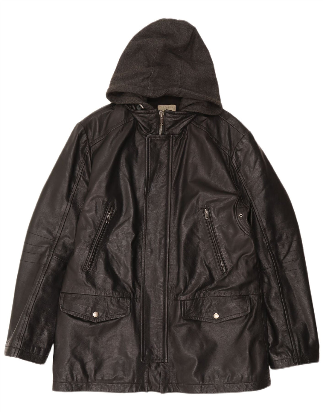 CONBIPEL Herren-Lederjacke mit Kapuze, IT 52 XL, schwarzes Leder