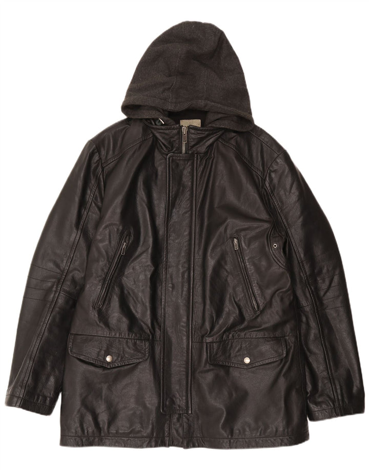 CONBIPEL Herren-Lederjacke mit Kapuze, IT 52 XL, schwarzes Leder