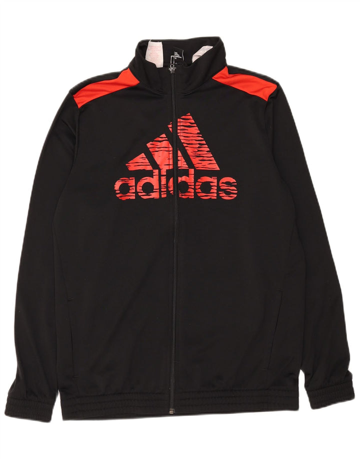 Adidas Mädchen-Trainingsanzugoberteil mit Grafik, 15–16 Jahre, schwarzes Polyester
