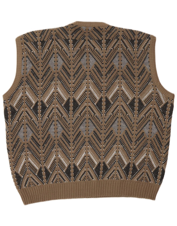 VINTAGE Herren Weste Tank Top IT 52 Large Brown Fair Isle