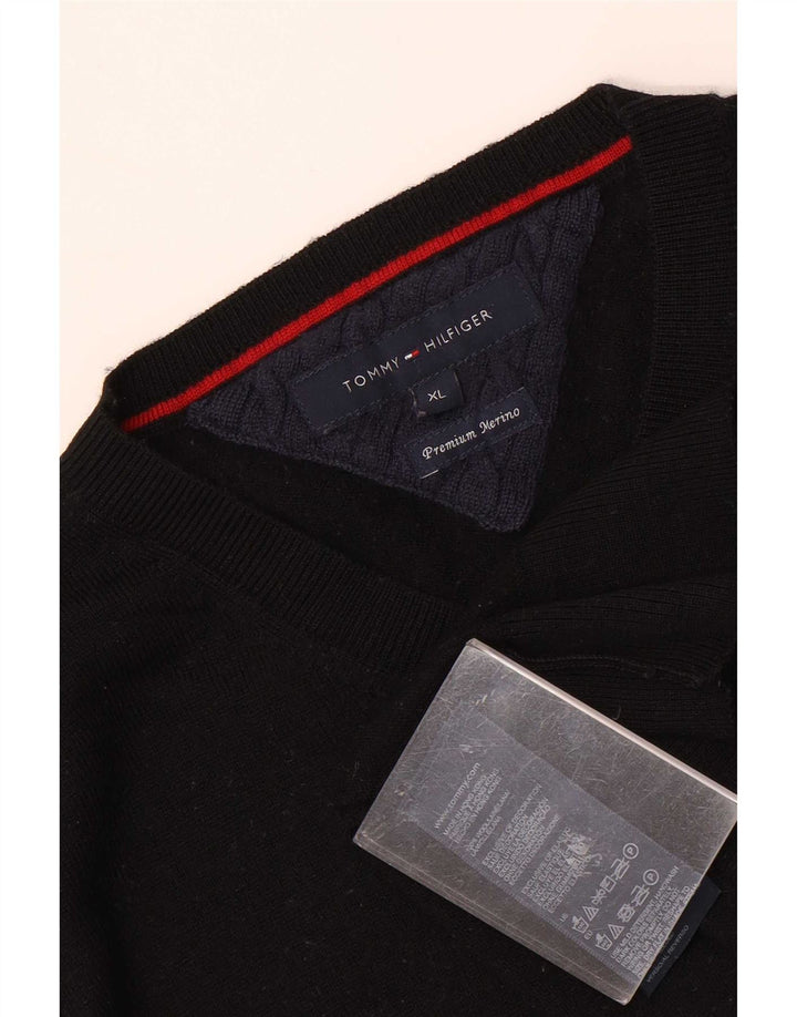 Tommy Hilfiger Herren-Pullover mit V-Ausschnitt, XL, schwarze Wolle