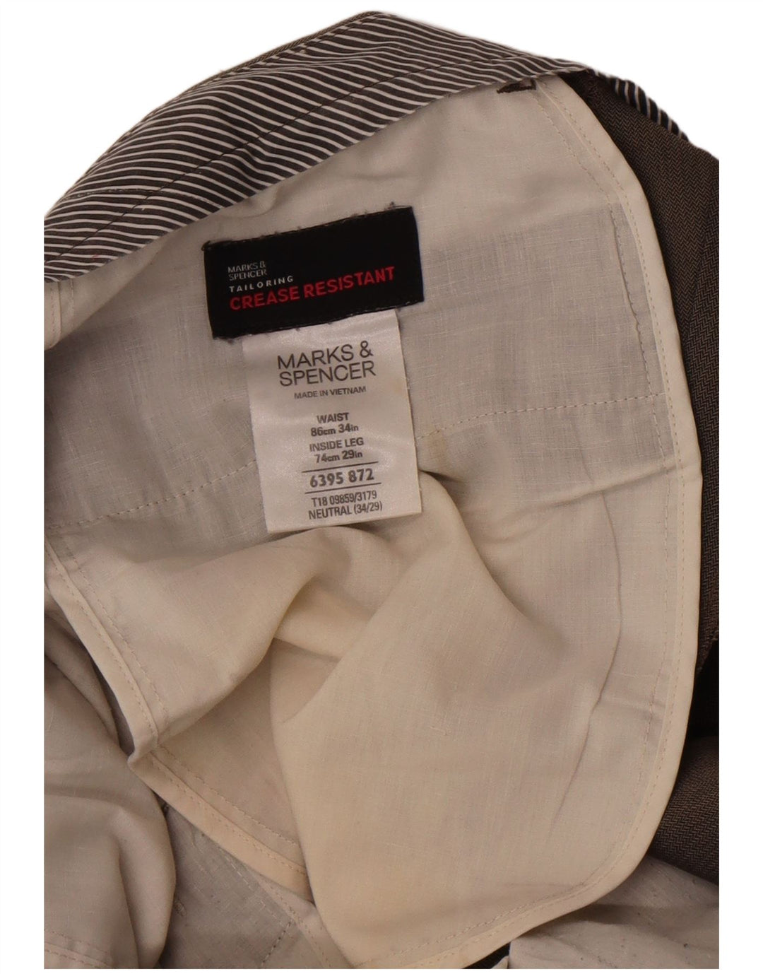 Gerade Herren-Anzughose von Marks & Spencer, W34, L29, braunes Fischgrätenmuster