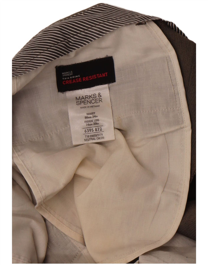 Gerade Herren-Anzughose von Marks & Spencer, W34, L29, braunes Fischgrätenmuster