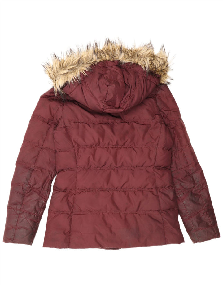 Tommy Hilfiger Damen-Jacke mit Kapuze, gepolstert, UK 10, Größe S, Burgunderrot, Polyester