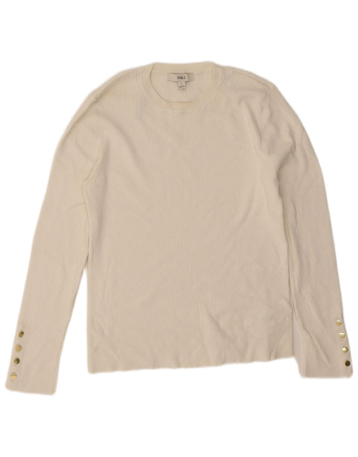 Marks & Spencer Damen Top Langarm UK 16 Large Weiße Viskose