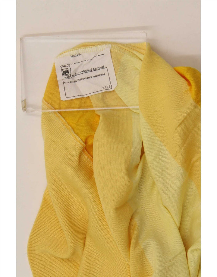 Vintage Damen Weste Top UK 12 Mittelgelb gestreift Baumwolle