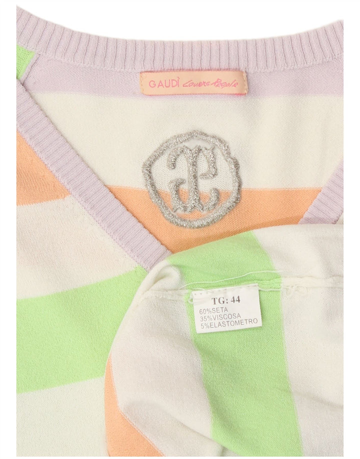 Gaudi Damen-Pullover mit V-Ausschnitt IT 44 Medium Mehrfarbig gestreifte Seide