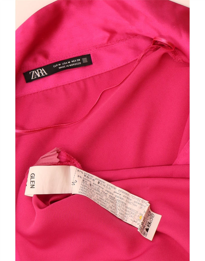 Zara Damen Langarm-A-Linien-Kleid UK 14 Mittelrosa Polyester