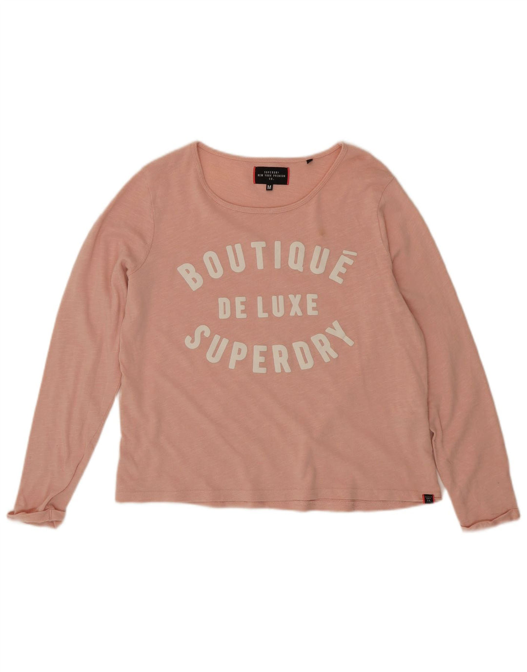 SUPERDRY Womens Oversized Graphic Top Long Sleeve UK 14 Medium Pink Cotton