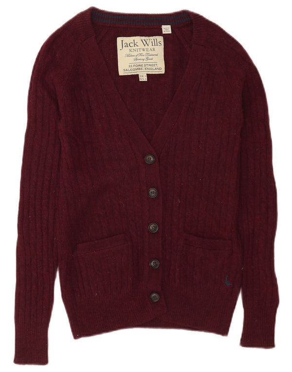 Jack Wills Damen-Cardigan-Pullover UK 4 XS Burgunderrote Merinowolle