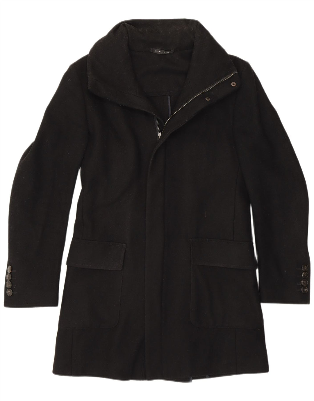 Zara Herrenmantel UK 36 Small Schwarze Wolle