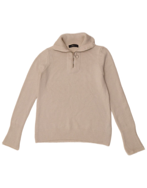 Zara Damen Pullover mit Reißverschluss am Hals, UK 12, Mittelweiß
