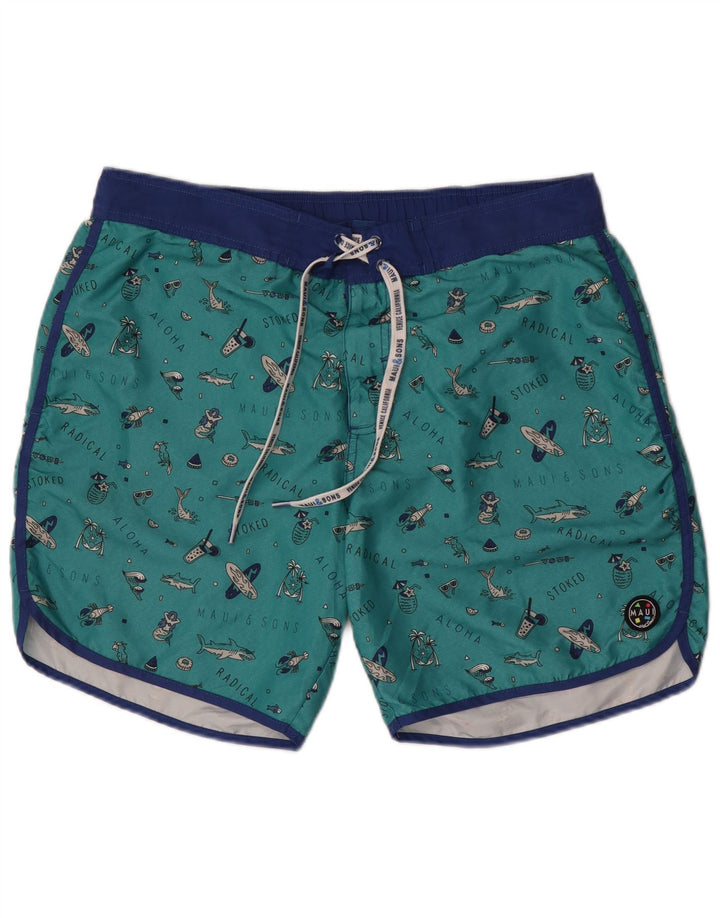 Maui and Sons Herren-Badeshorts mit abstraktem Muster und Grafik, 2XL, Grün