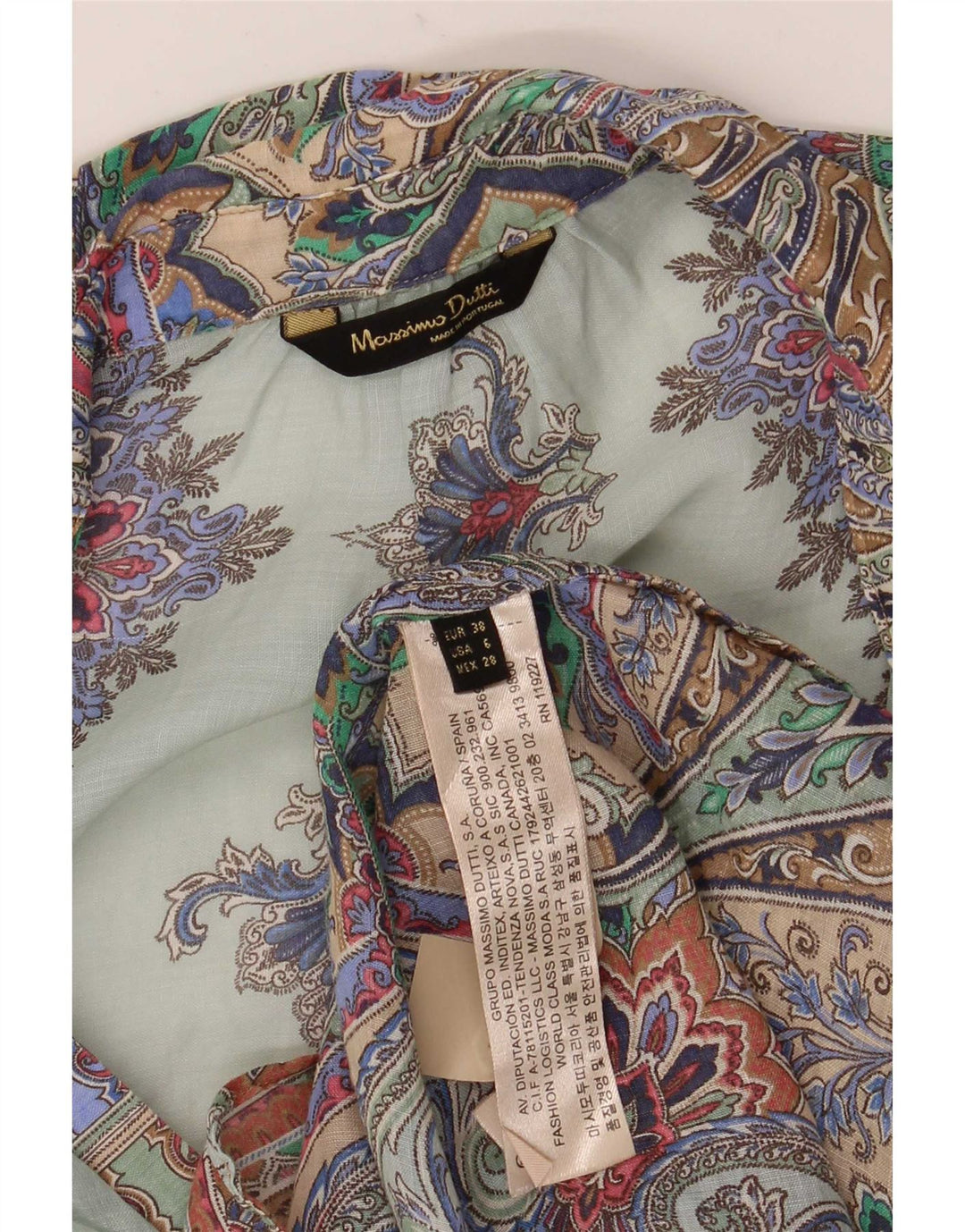 Massimo Dutti Damen Langarm-Blusenoberteil EU 38 Mitteltürkis Paisley