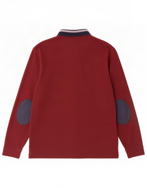 Zara Herren Langarm-Rugby-Poloshirt, groß, Burgunderrot